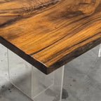 Single natural wood slab with blue epoxy dining table for 6-8 people - MOOKA FURNITURE