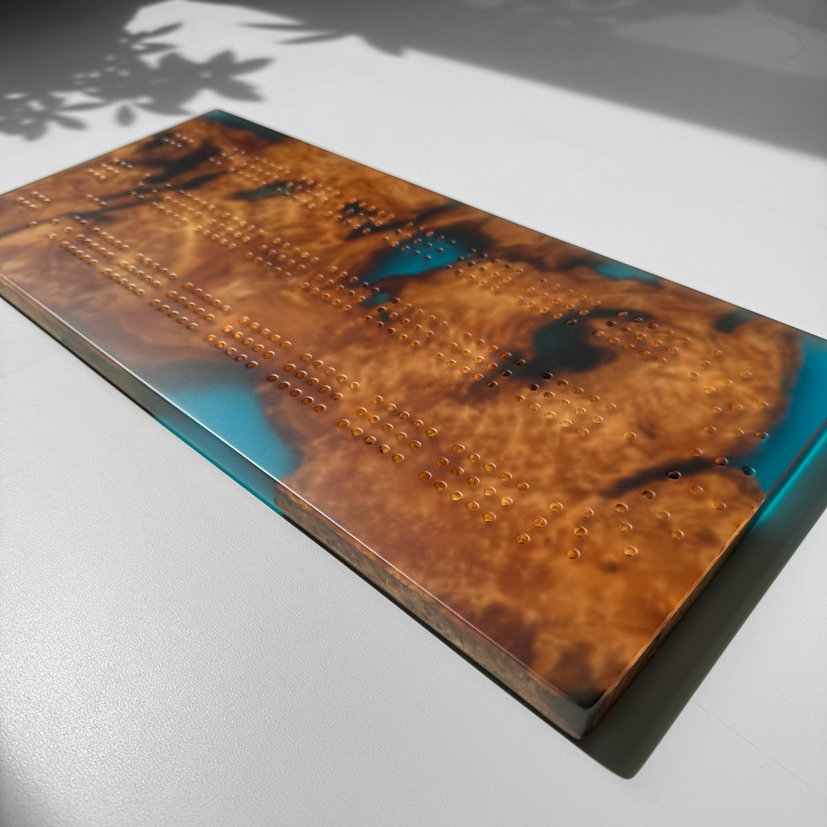 Unique Custom Handmade Luxury burl wood epoxy Cribbage Board