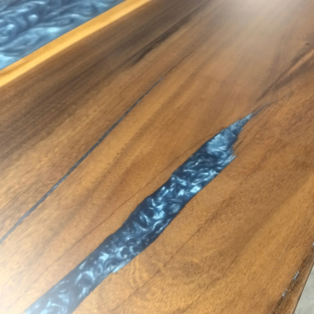 Metallic ocean blue resin river table 10-12 person dining table - MOOKA FURNITURE