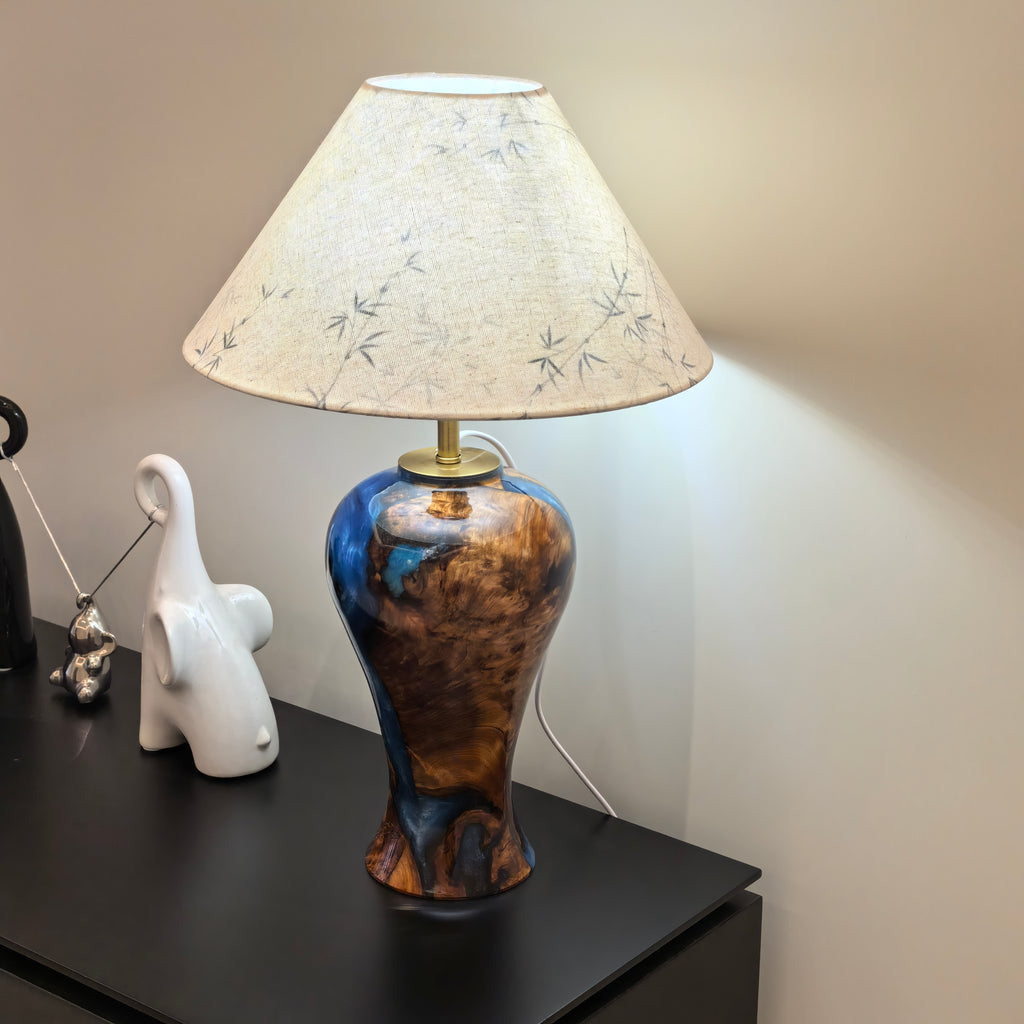 Hand-carved one-of-a-kind Burl Wood Resin table Lamp