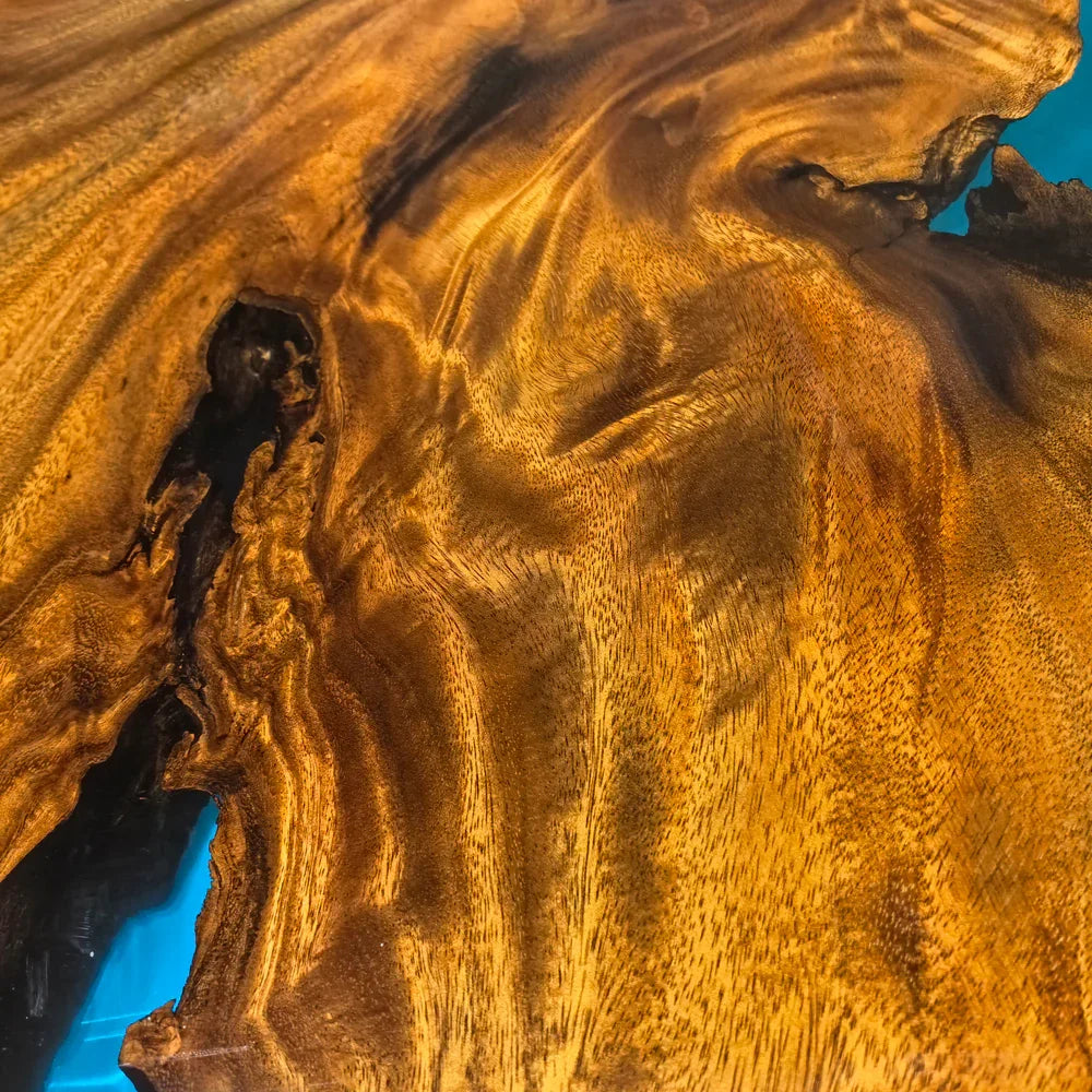 Unique stylish blue epoxy wood dining table for 8-10 people - MOOKA FURNITURE