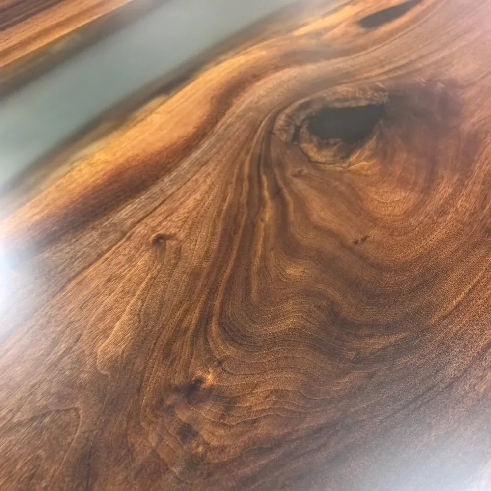 120 inch black walnut grey resin river table large dining table 10-12 seats - MOOKA FURNITURE
