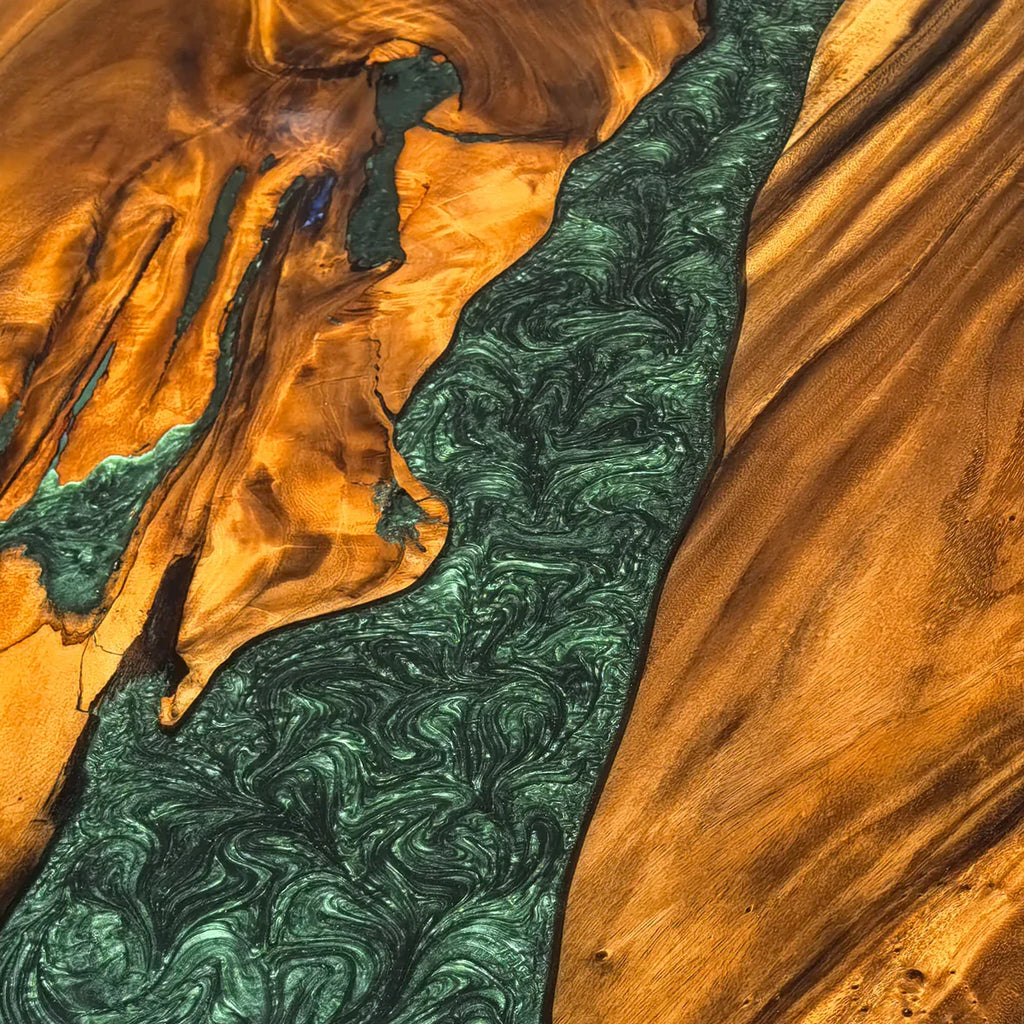 Forest green resin natural wood unique luxury 6-8 people dining table - MOOKA FURNITURE