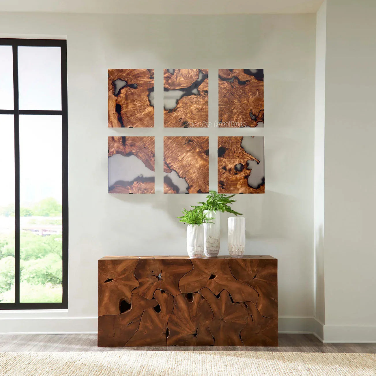 Set of 6 wood and transparent grey epoxy river Wall Art live edge Wall Decor Home decor Wall hanging Unique Home Gift - MOOKA FURNITURE