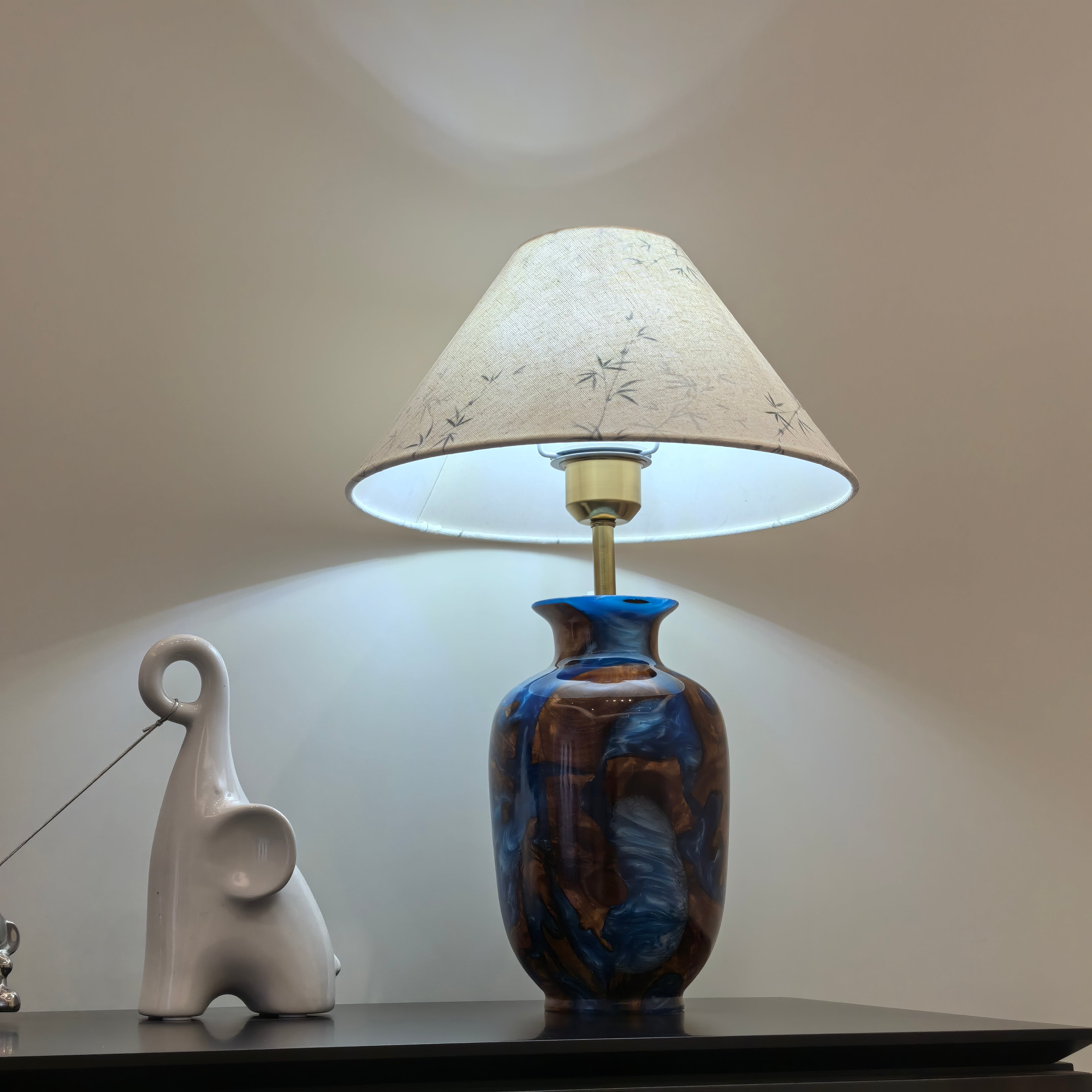 Hand-carved one-of-a-kind Burl Wood Resin table Lamp