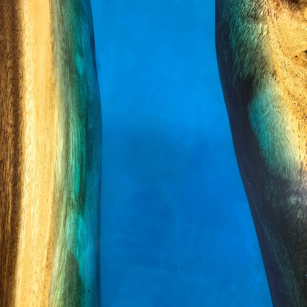 Luxury natural wood with blue epoxy dining river table for 6-8 people - MOOKA FURNITURE