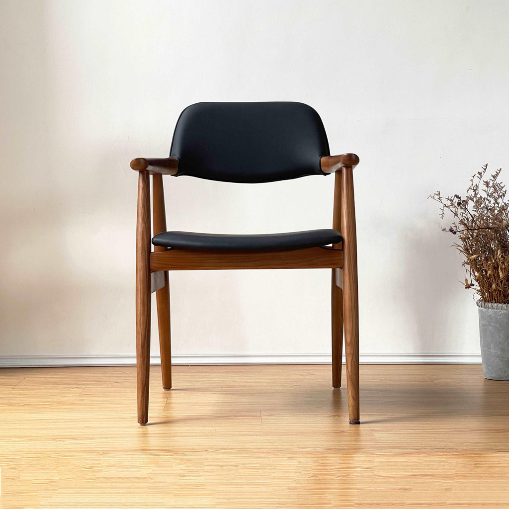 Sam Dining Chair in solid wood with easy clean vegan leather back rest and seat - MOOKA FURNITURE