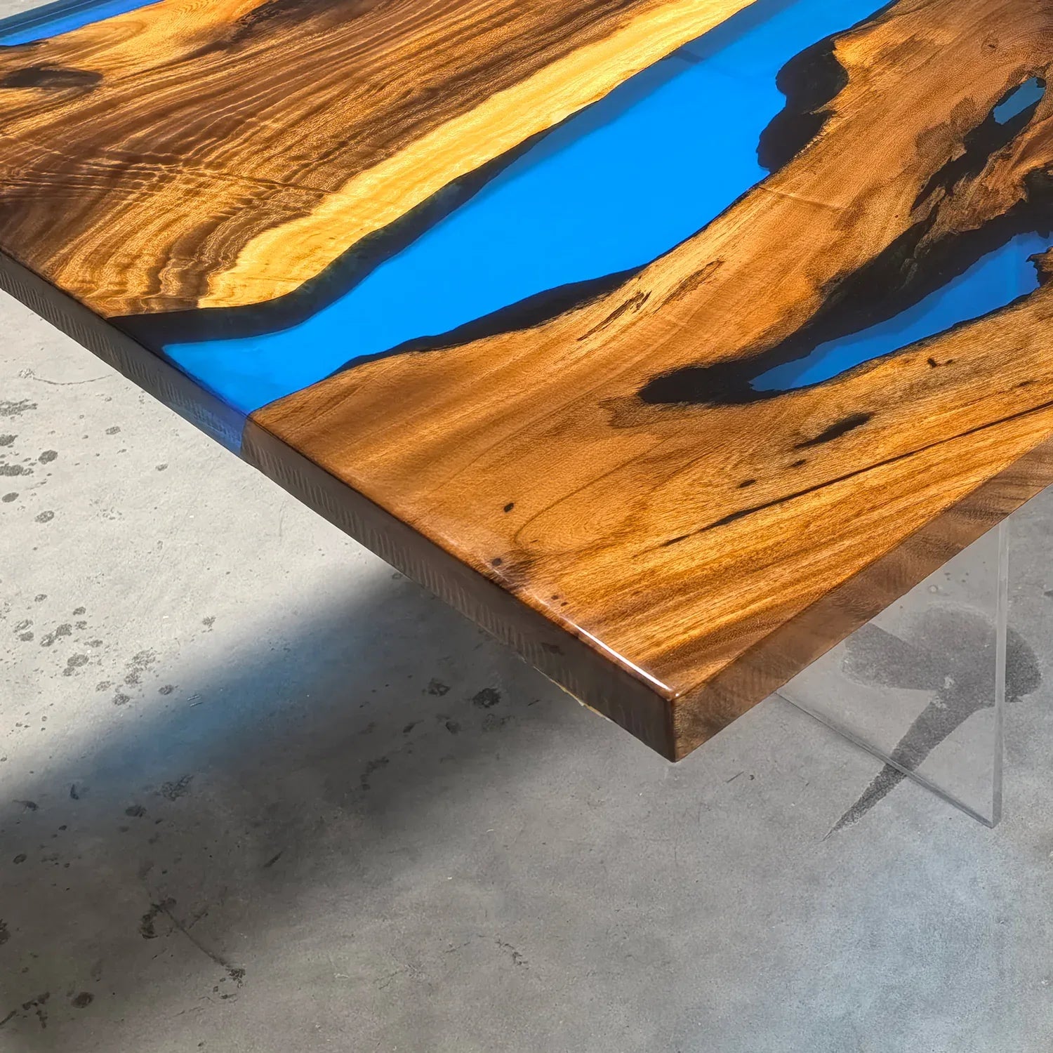 Unique stylish blue epoxy wood dining table for 8-10 people - MOOKA FURNITURE