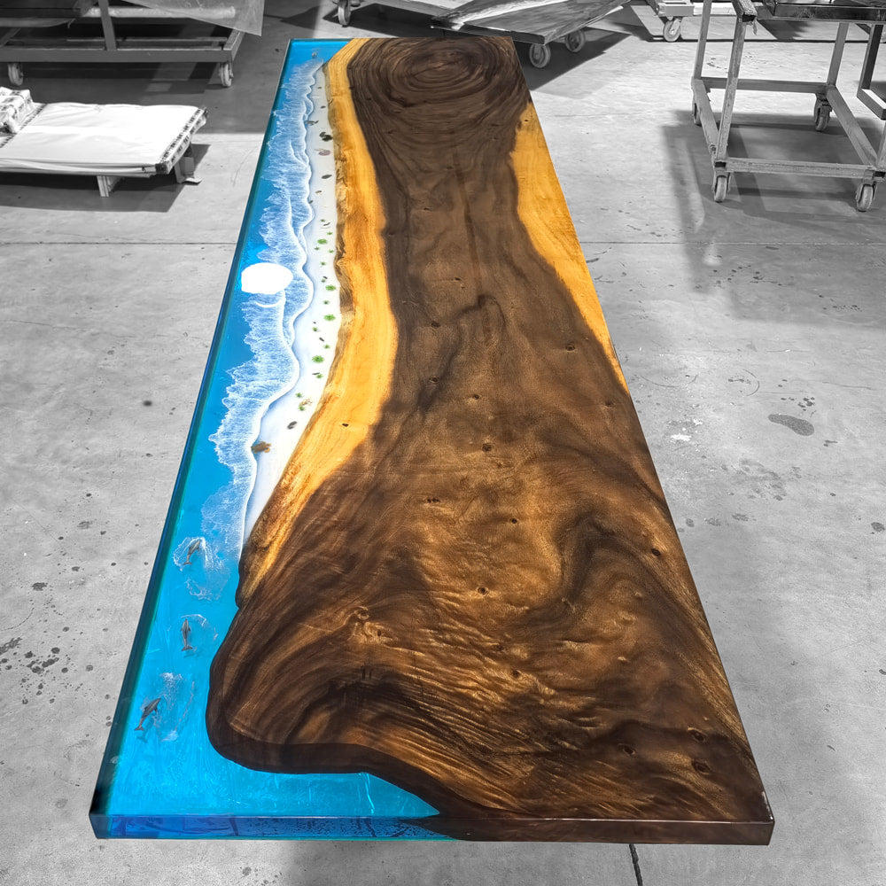 Coastal sea wave handmade river table 12 feet large dining table for 12-14 people