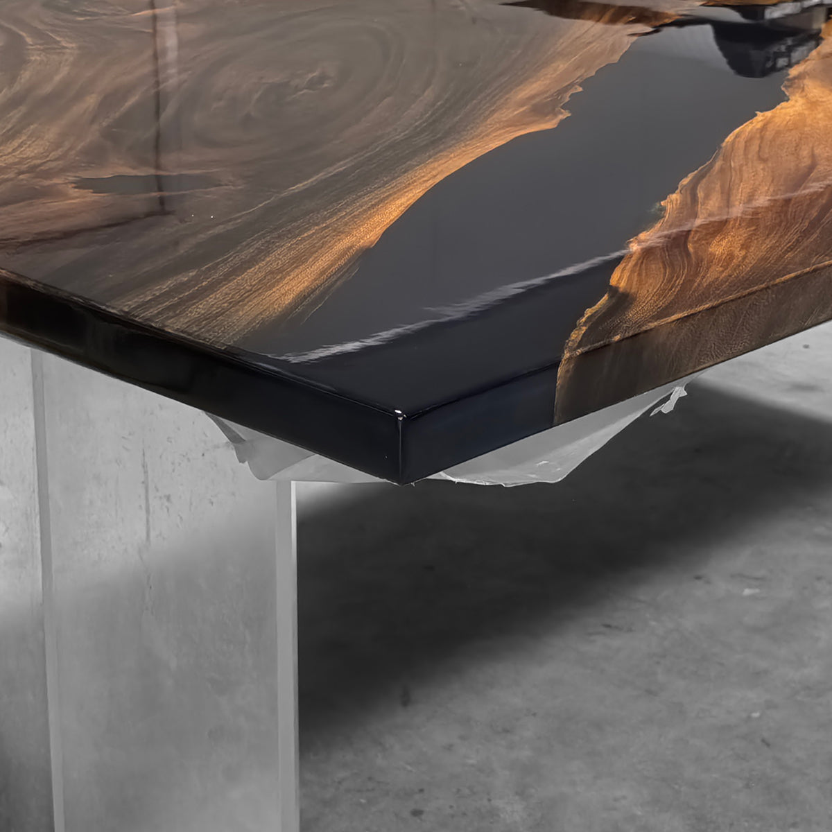 Deep blue epoxy luxury unique exotica wood dining table for 8 people