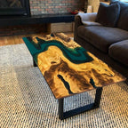 Unique live edge natural wood table with green epoxy coffee table - MOOKA FURNITURE