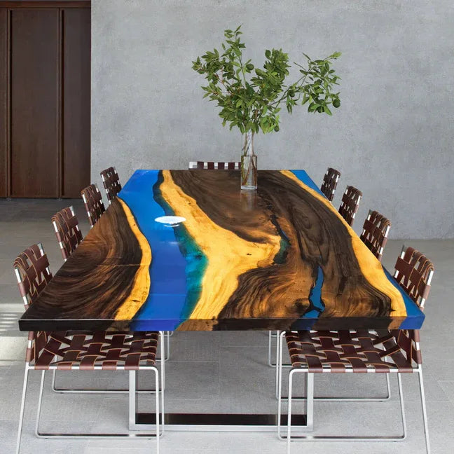 Blue epoxy river table for 10 people dining table - MOOKA FURNITURE