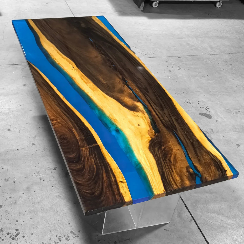 Blue epoxy river table for 10 people dining table - MOOKA FURNITURE