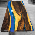 Blue epoxy river table for 10 people dining table - MOOKA FURNITURE