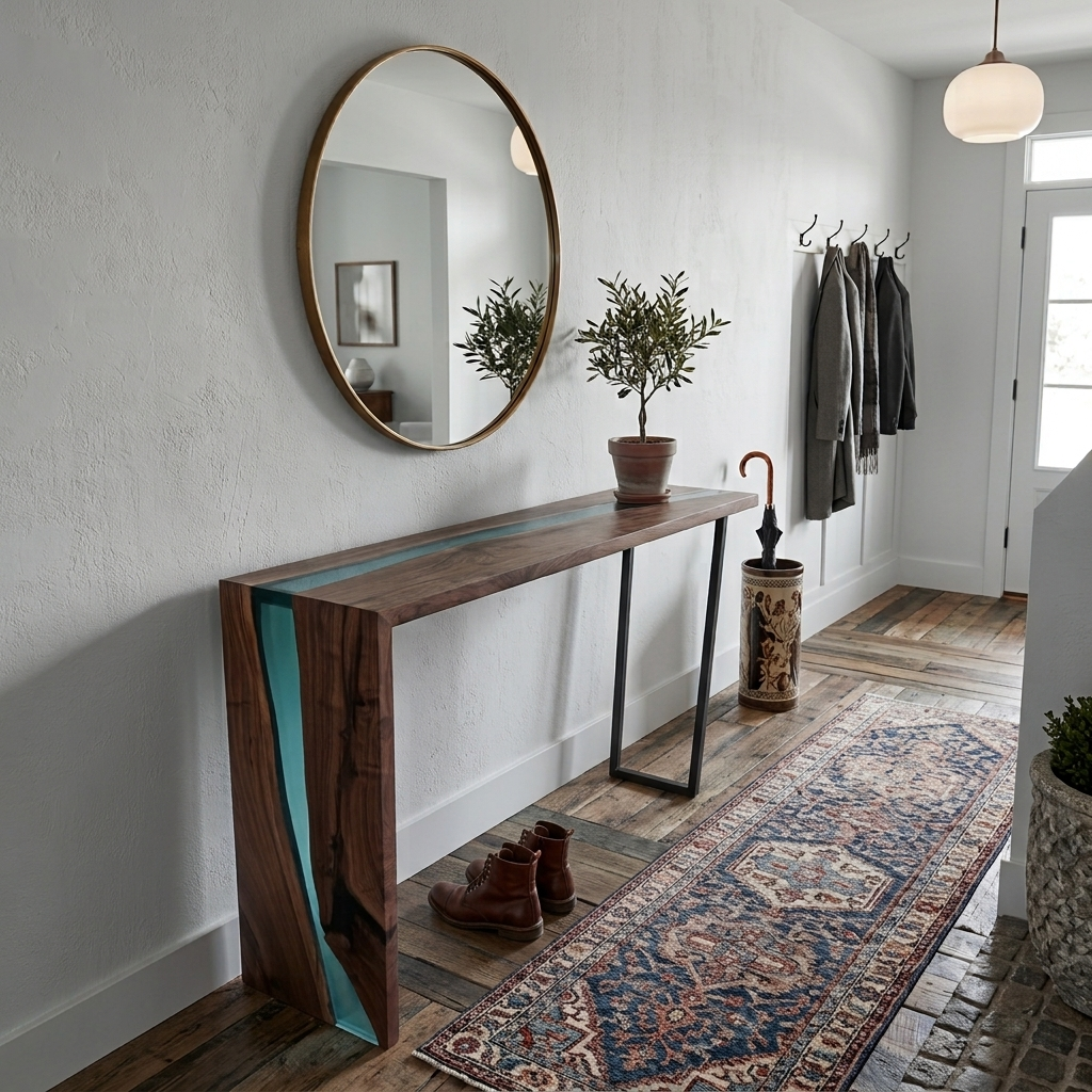 Custom made black walnut waterfall console table