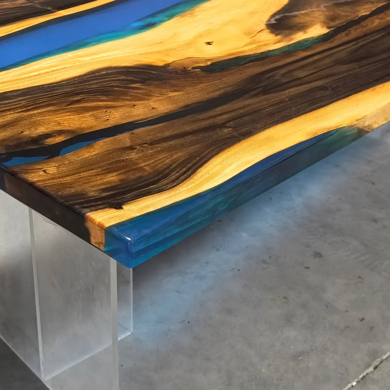 Blue epoxy river table for 10 people dining table - MOOKA FURNITURE