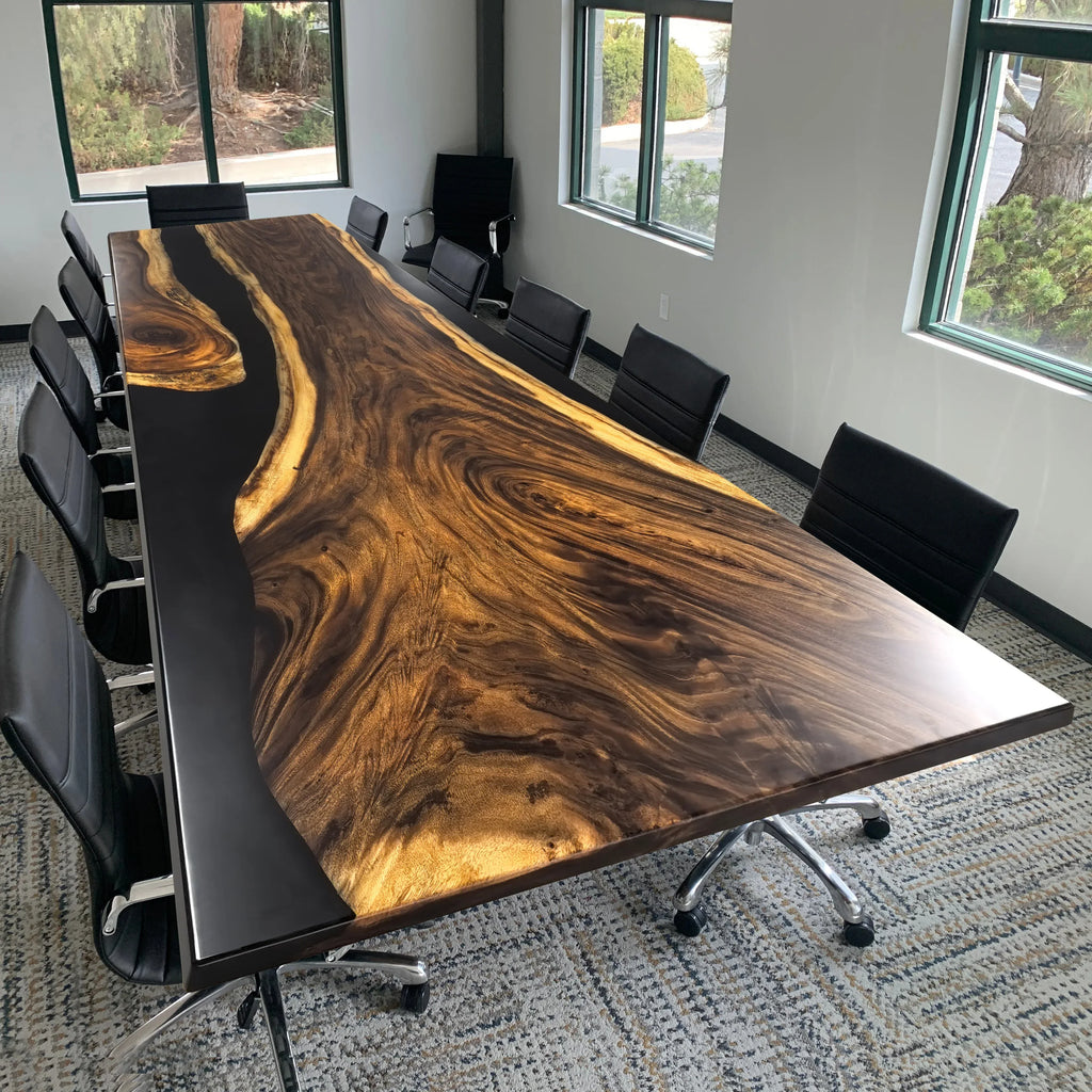 Massive Boardroom table in 12 ft for 14 people solid wood river epoxy conference table custom made - MOOKA FURNITURE