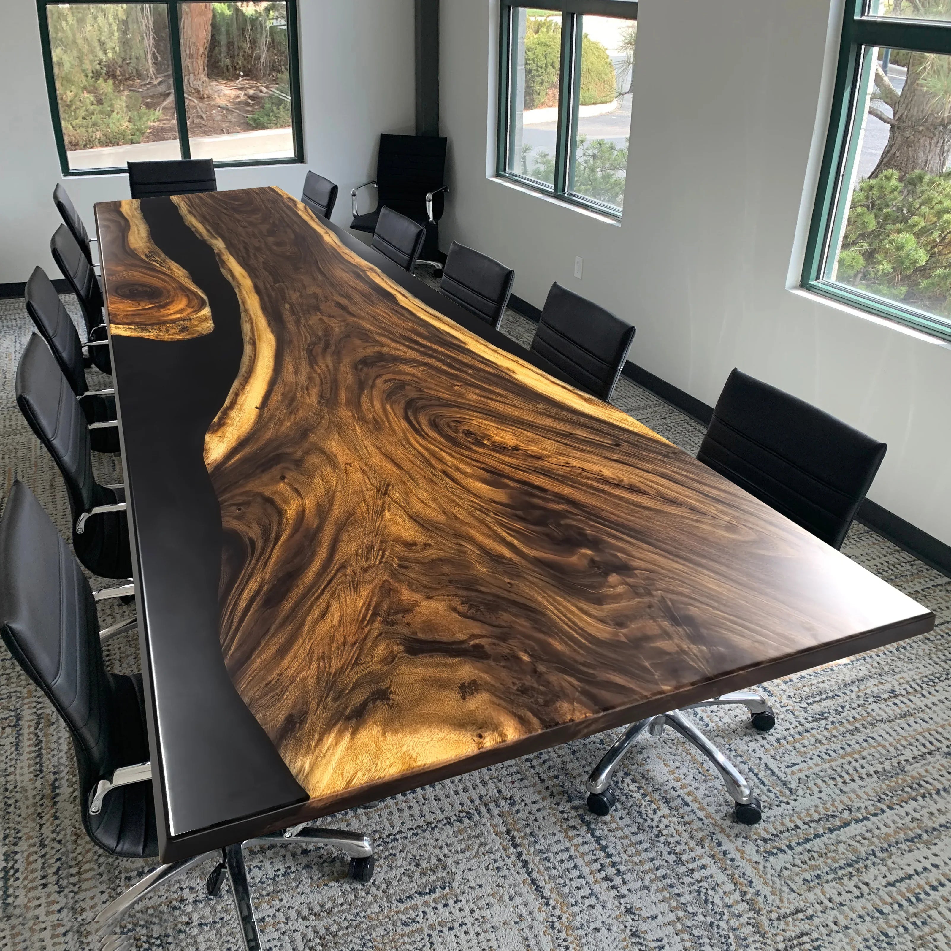 Massive Boardroom table in 12 ft for 14 people solid wood river epoxy conference table custom made - MOOKA FURNITURE