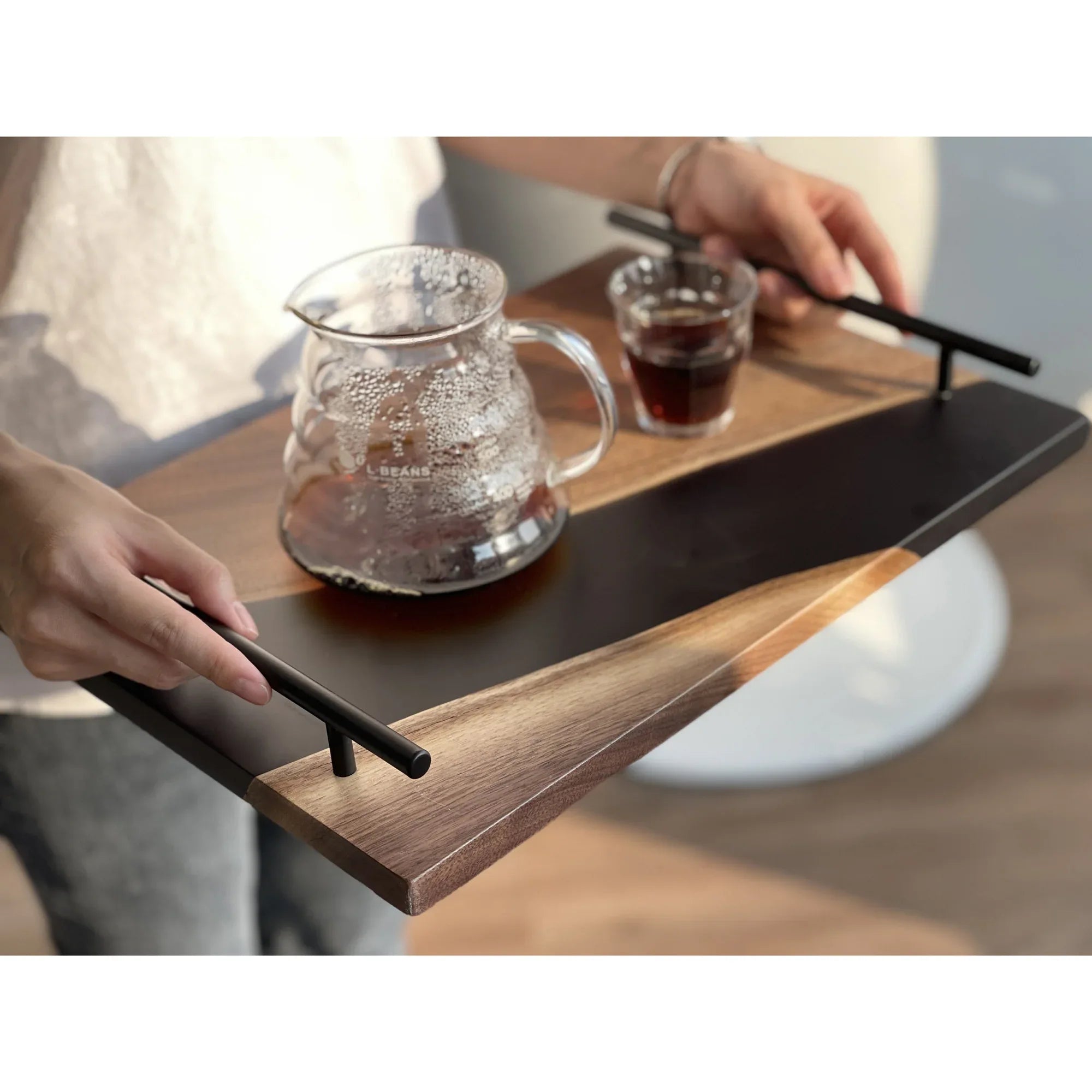 Boutique black walnut serving tray kitchen Cheese epoxy wood Board with handles best gift with gift box - MOOKA FURNITURE