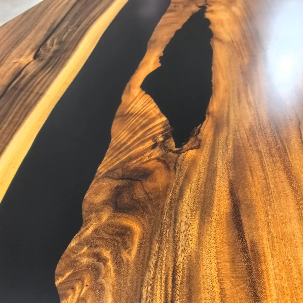 Luxury 120" black resin river wood dining table for 10-12 seats - MOOKA FURNITURE