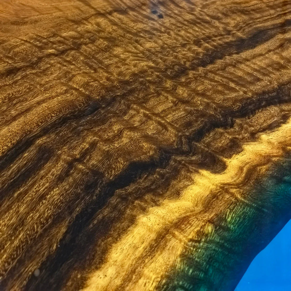 Luxury natural wood with blue epoxy dining river table for 6-8 people - MOOKA FURNITURE