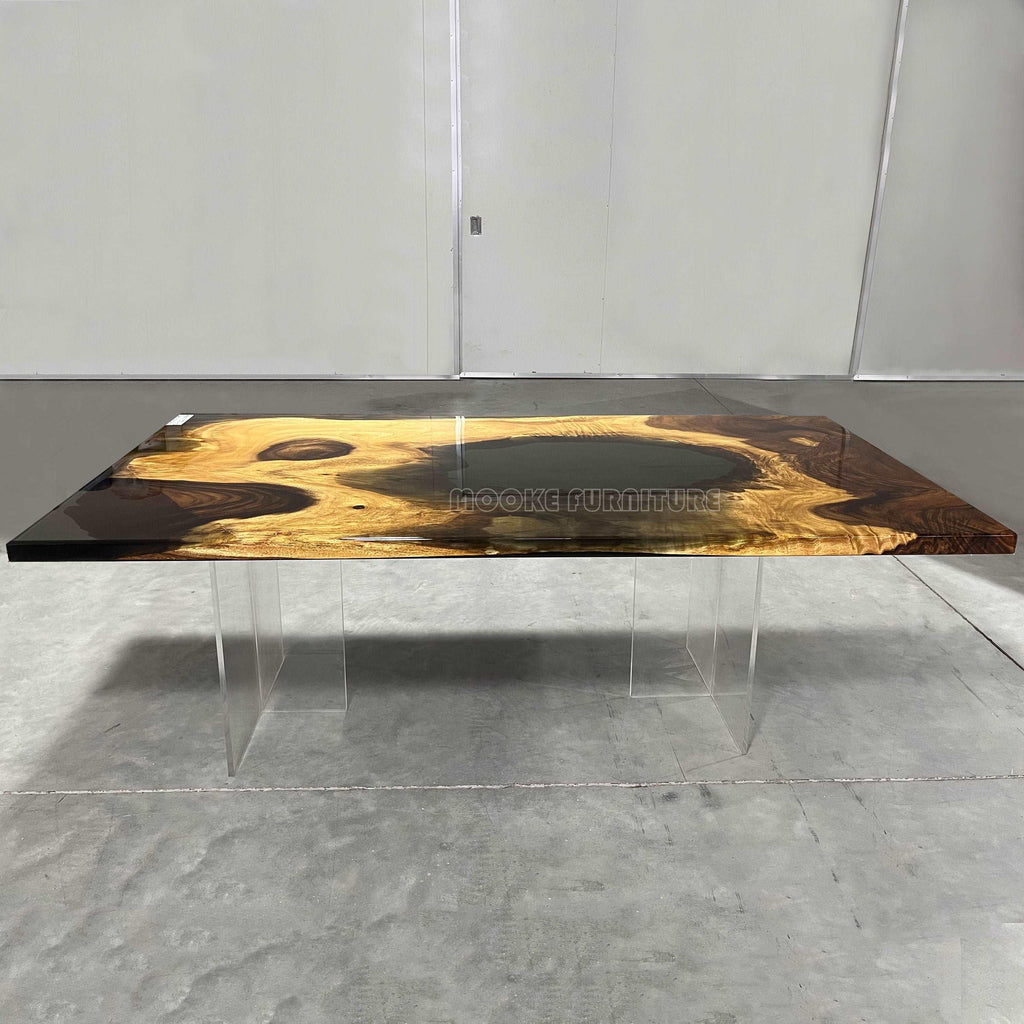 Unique style wood epoxy river table for 8 people - MOOKA FURNITURE