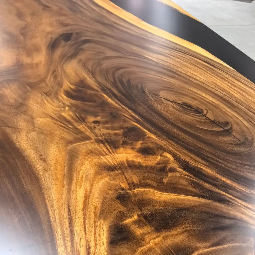 120 inch black resin river in middle wood dining table for 10-12 people - MOOKA FURNITURE