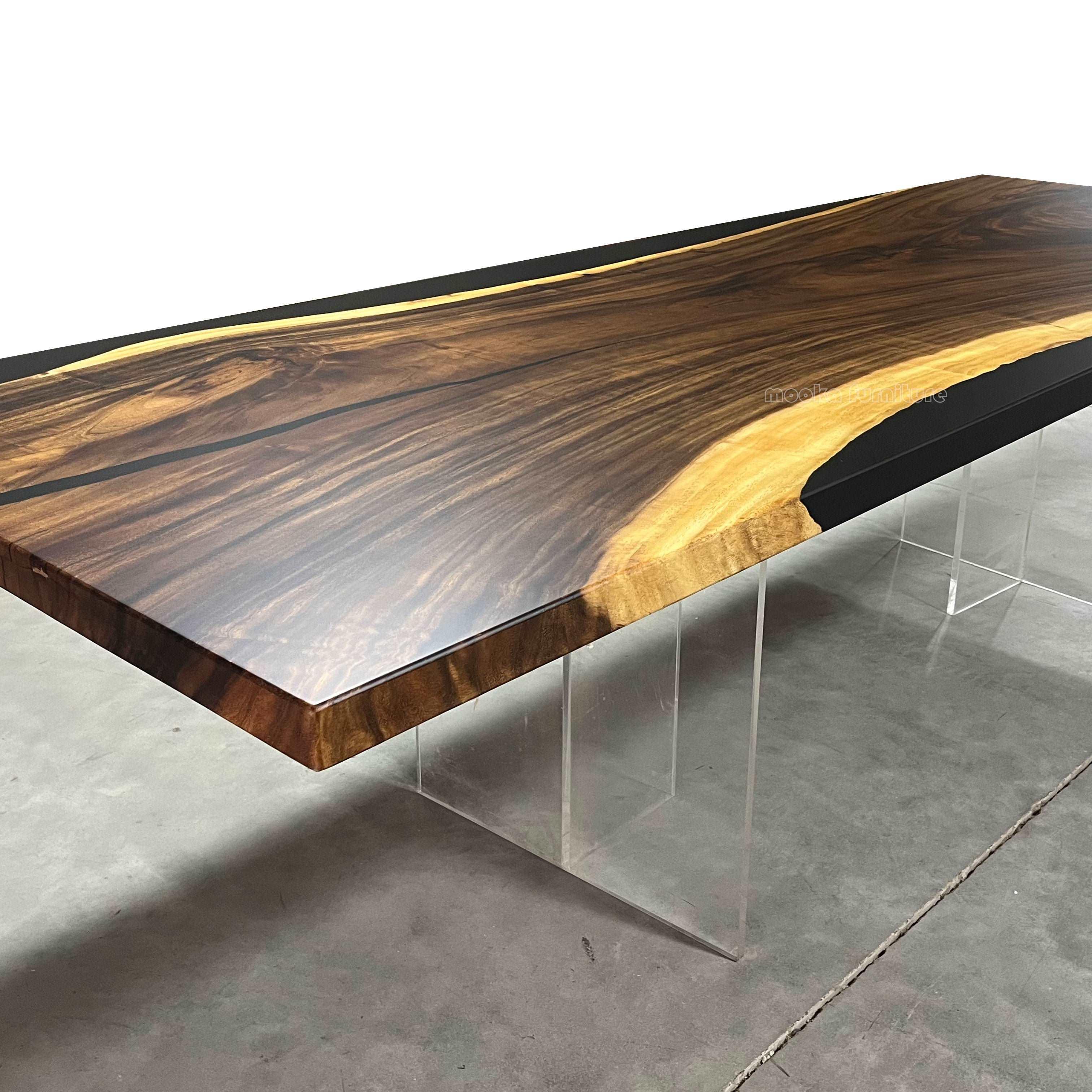 One-piece natural wood live edge big size dining table for 10-12 people - MOOKA FURNITURE