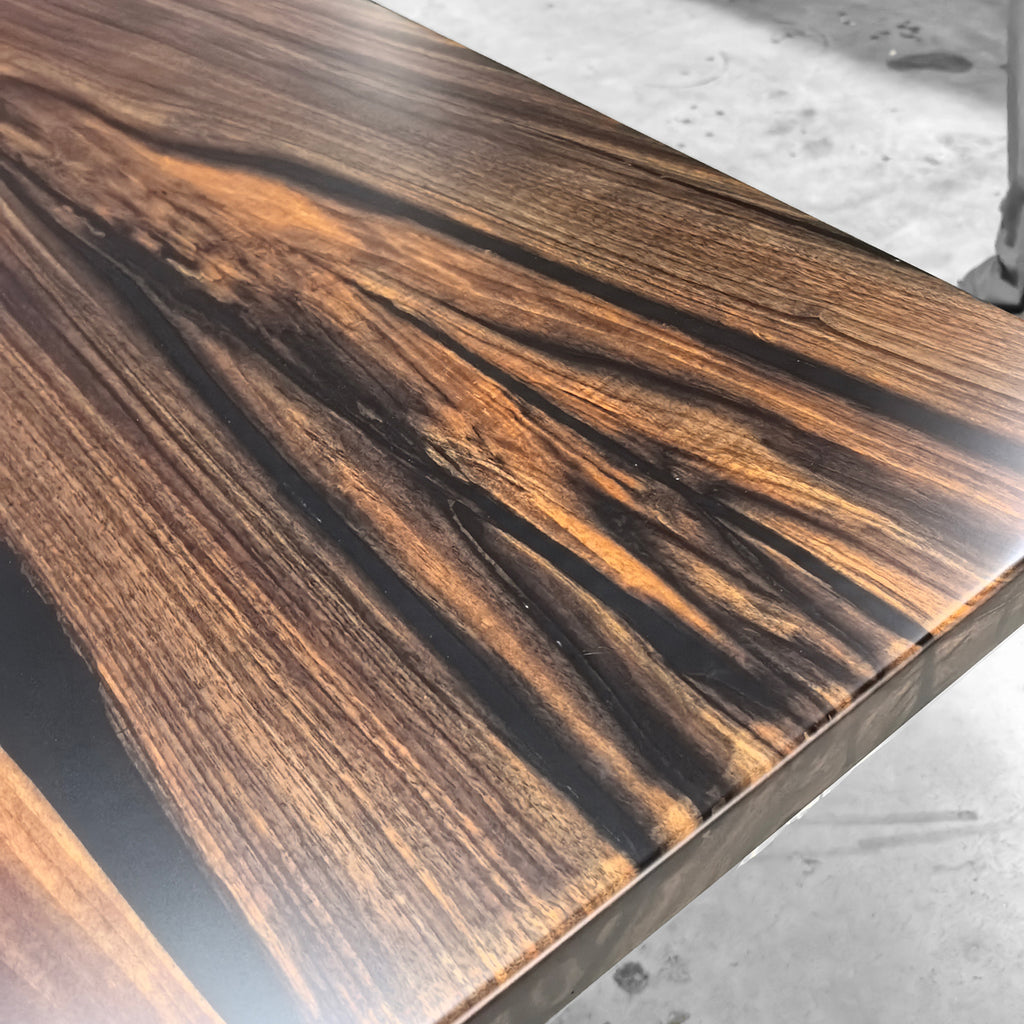 Luxury elegant black walnut slab with black epoxy dining table for 10 people