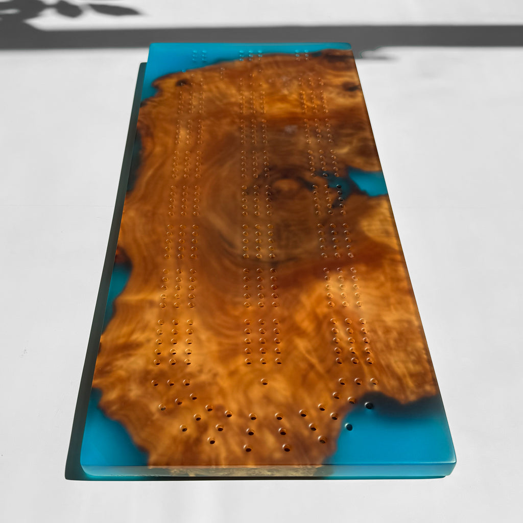 Unique Custom Handmade Luxury burl wood epoxy Cribbage Board