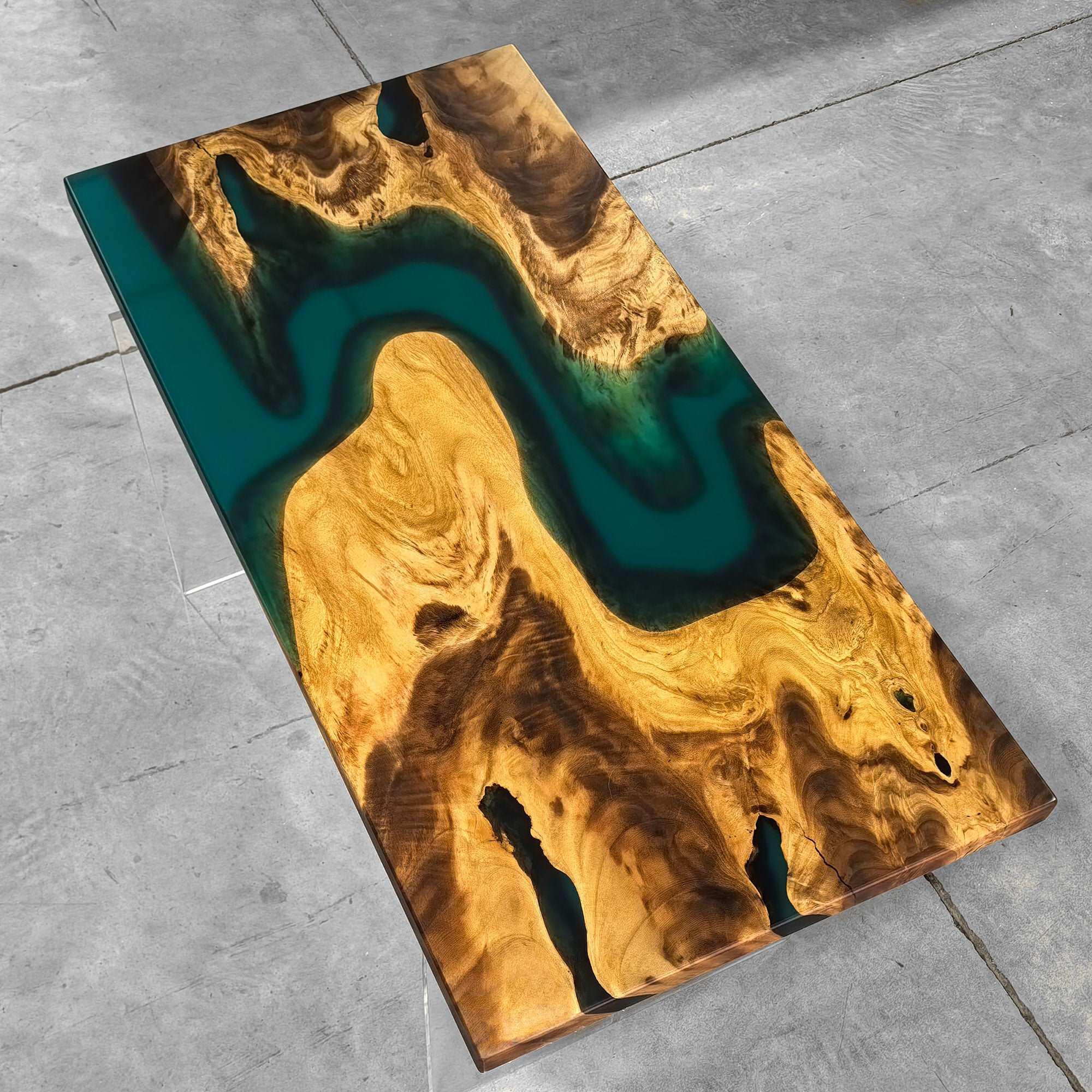 Unique live edge natural wood table with green epoxy coffee table - MOOKA FURNITURE