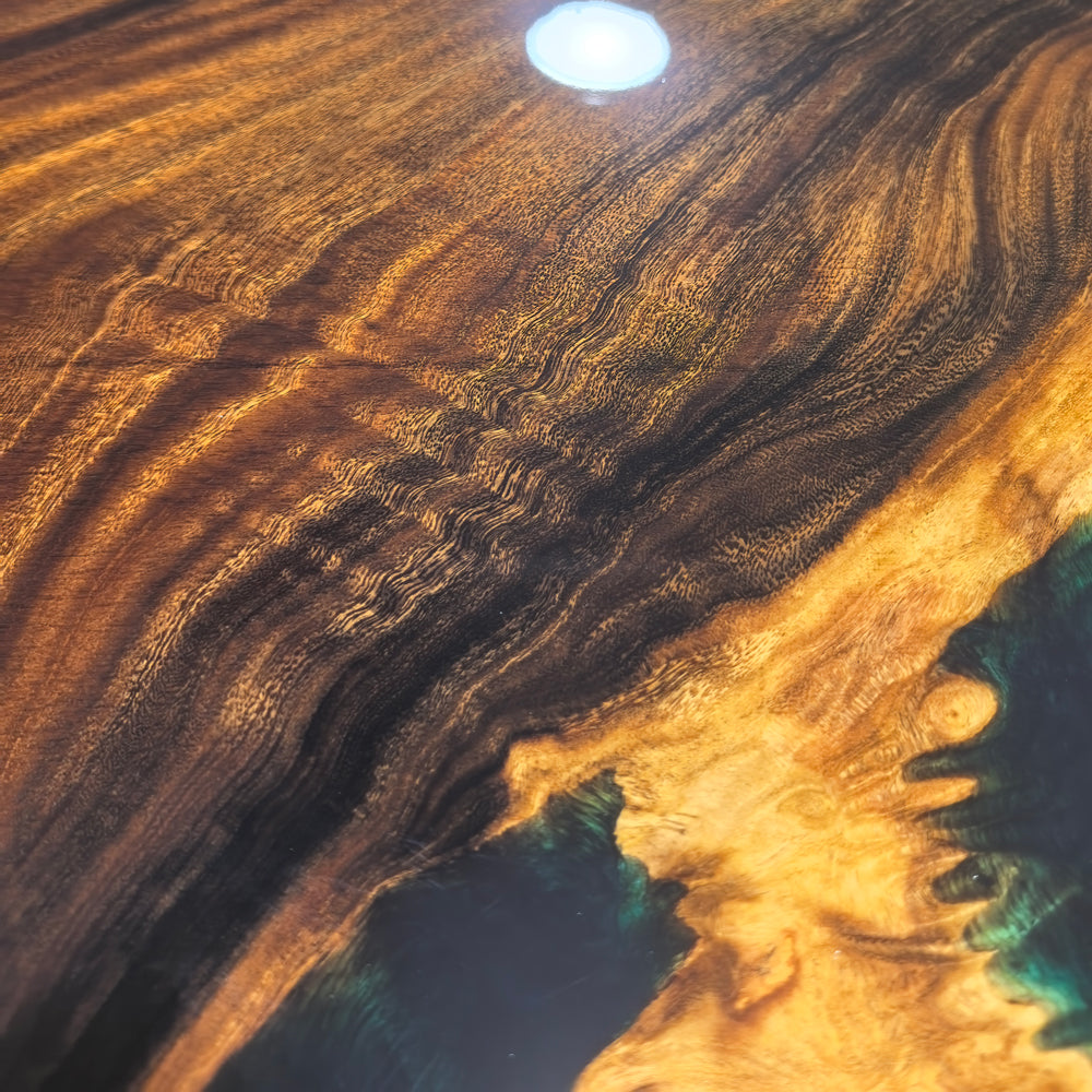 Deep blue epoxy luxury unique exotica wood dining table for 8 people