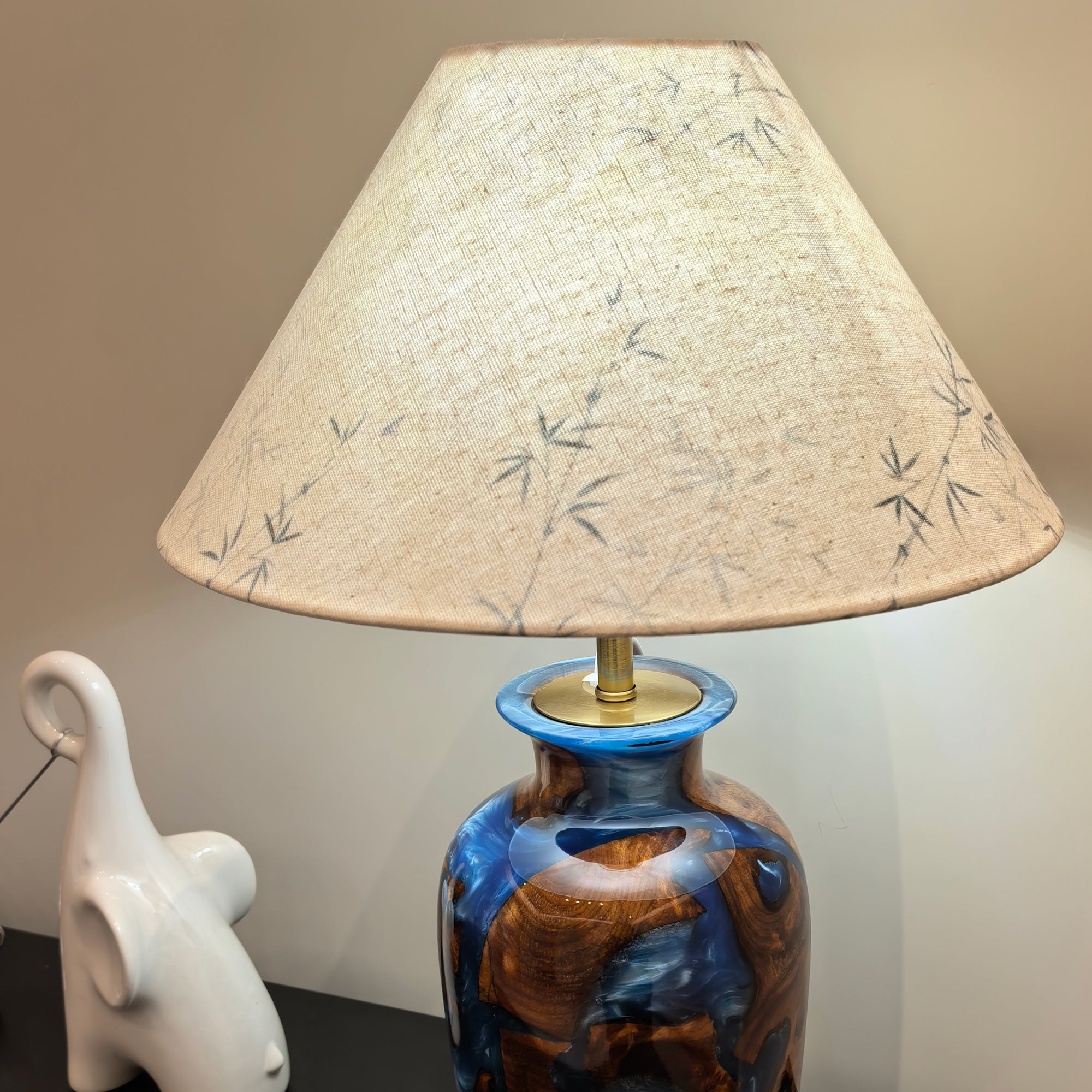 Hand-carved one-of-a-kind Burl Wood Resin table Lamp