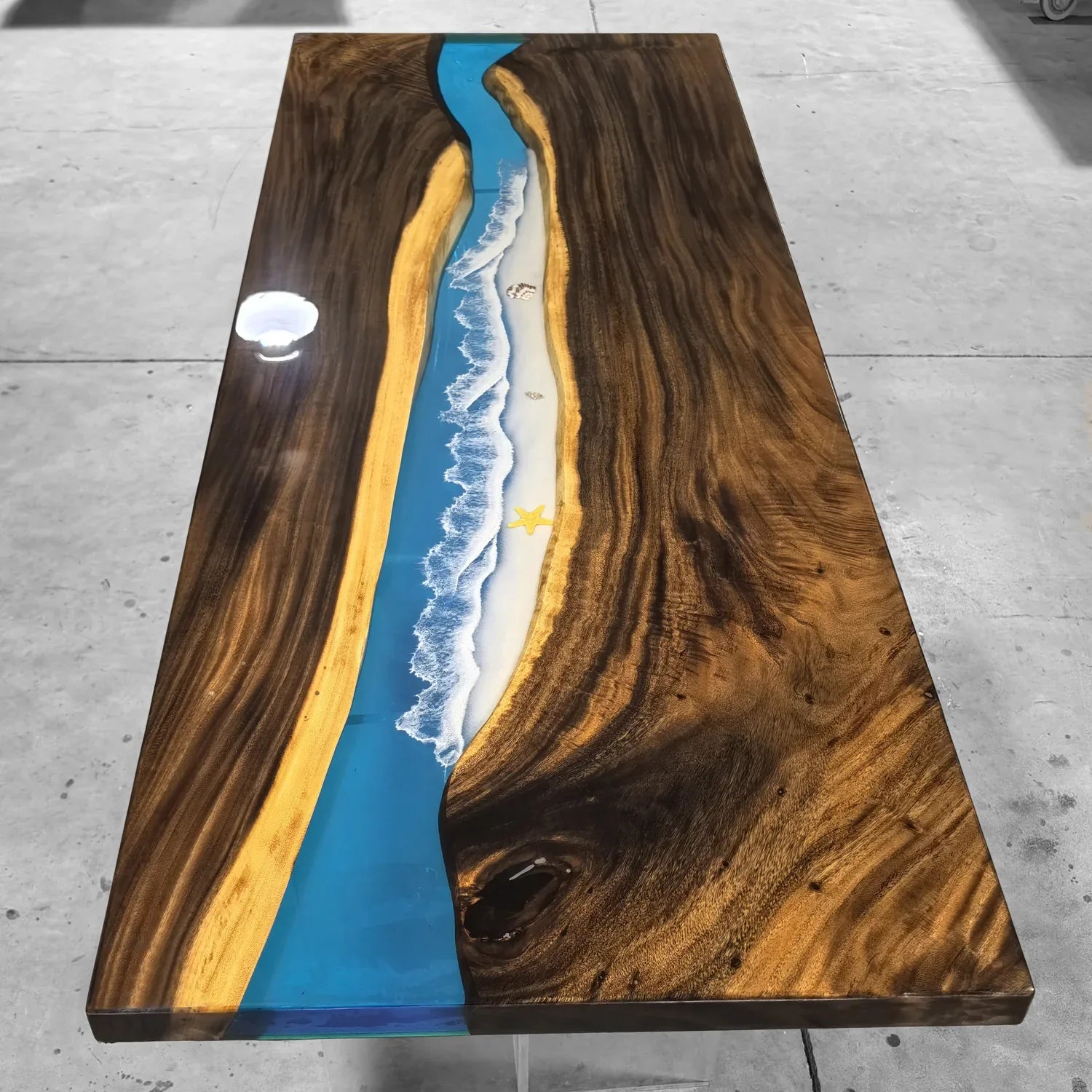 Live edge orgainic wood resin river table ocean themed dining table 6-8 people - MOOKA FURNITURE