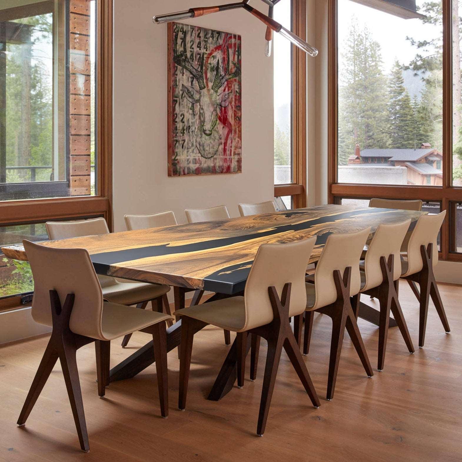 Exotic wood slabs unique design river table for 10 seater - MOOKA FURNITURE