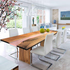 Customized black walnut live edge dining table w/ pink epoxy resin and gold foil leaf free shipping - MOOKA FURNITURE