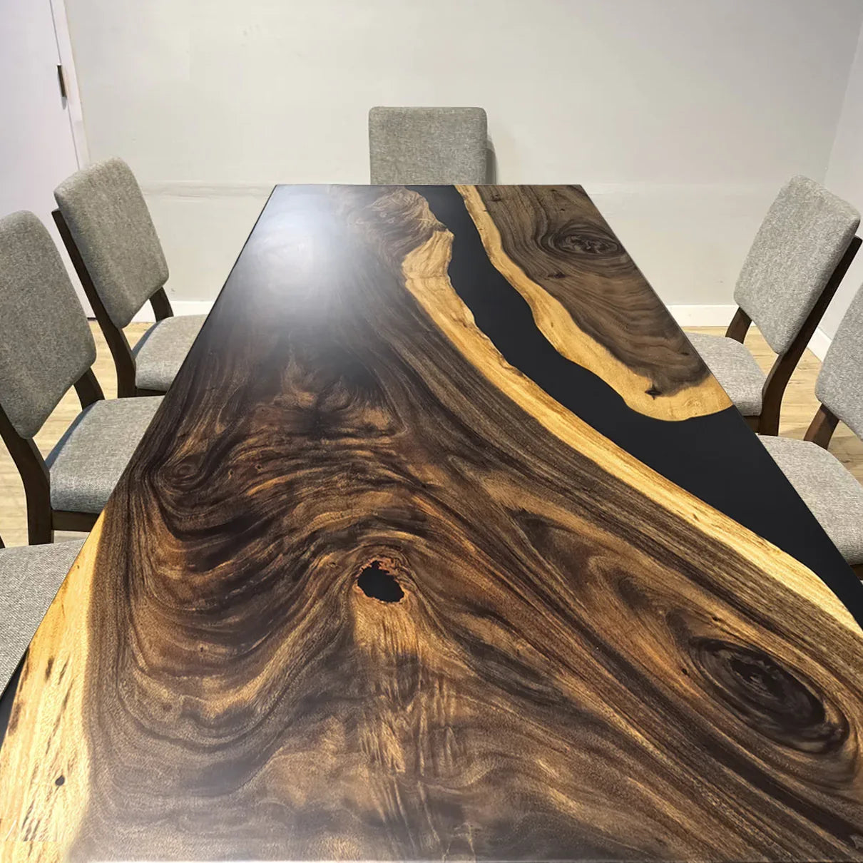 Unique natural wood black resin river dining table for for 8-10 people - MOOKA FURNITURE