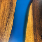 Custom made blue epoxy river solid natural wood dining table for 8 seats