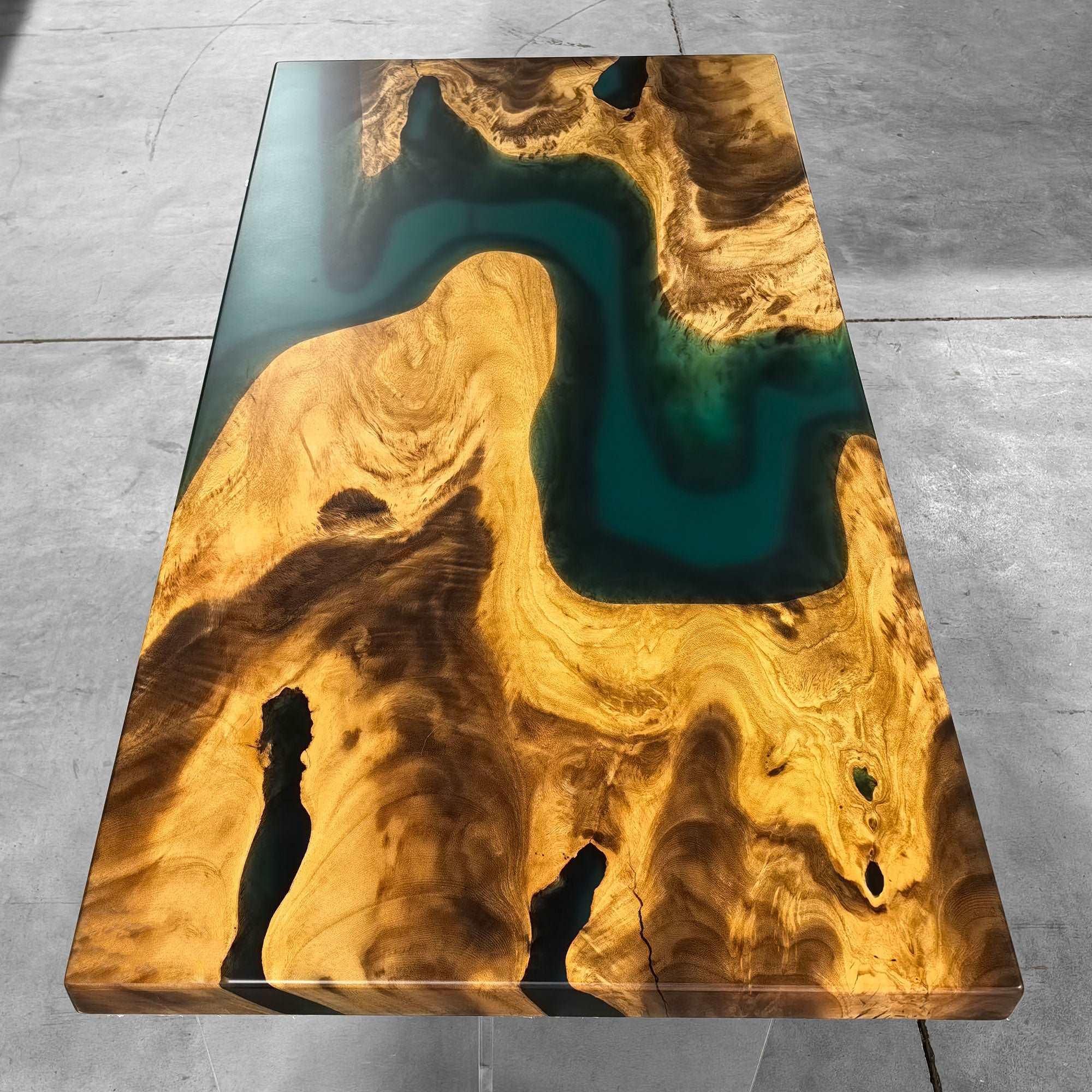 Unique live edge natural wood table with green epoxy coffee table - MOOKA FURNITURE