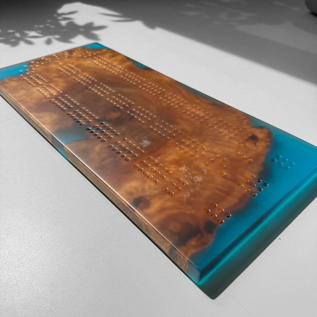 Unique Custom Handmade Luxury burl wood epoxy Cribbage Board