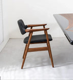 Sam Dining Chair in solid wood with easy clean vegan leather back rest and seat - MOOKA FURNITURE