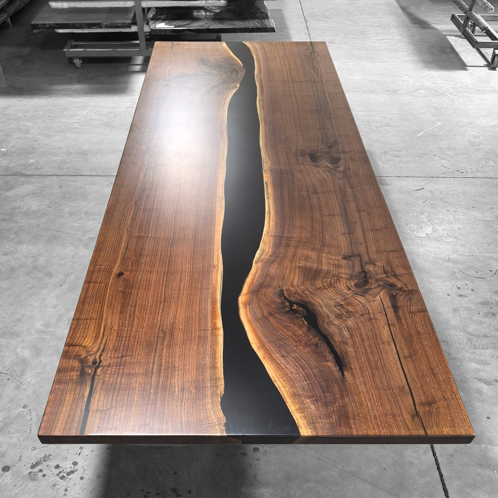 Handcrafted natural wood black walnut live edge conference table 12ft for 12 seaters