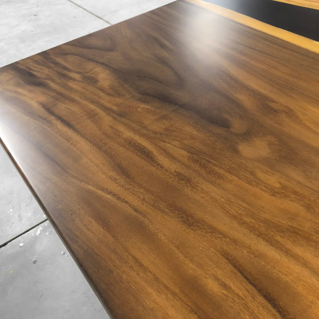 120 inch black resin river in middle wood dining table for 10-12 people - MOOKA FURNITURE