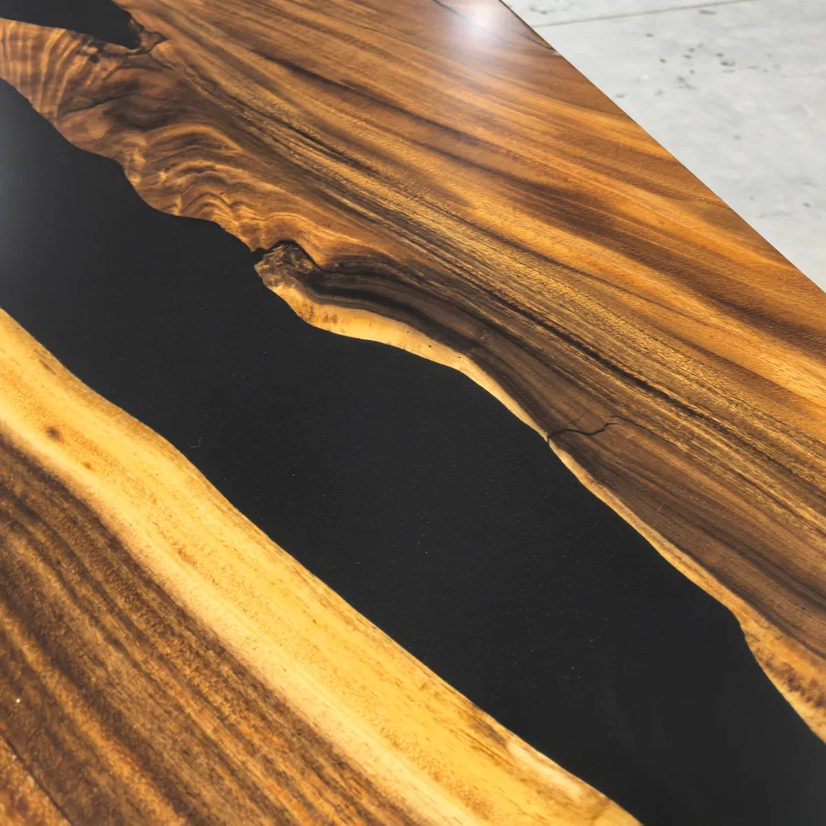 Luxury 120" black resin river wood dining table for 10-12 seats - MOOKA FURNITURE