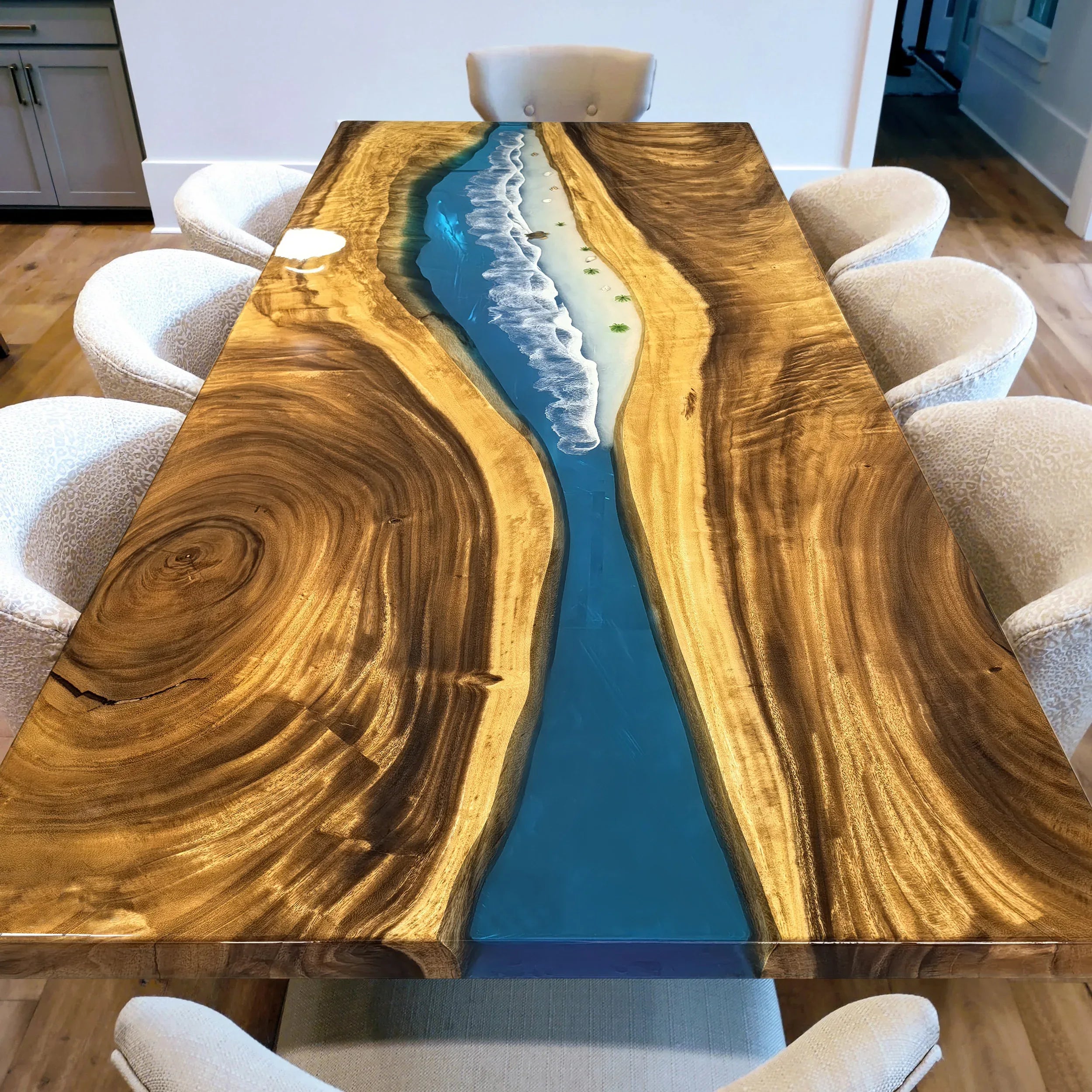 Custom made orgainic wood epoxy river table Ocean Themed Dining table 6-8 seats - MOOKA FURNITURE