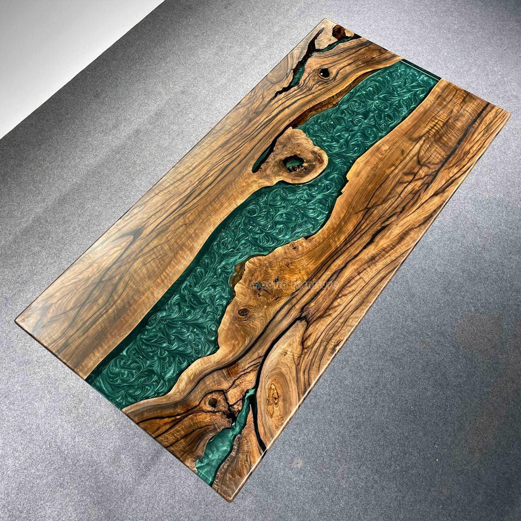 Custom made Europ walnut with forest green epoxy river table dining table breakfast nook table for 4/6/8/10 people - MOOKA FURNITURE