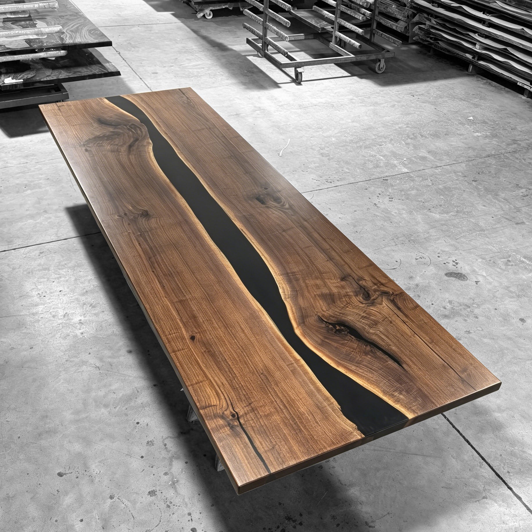 Handcrafted natural wood black walnut live edge conference table 12ft for 12 seaters