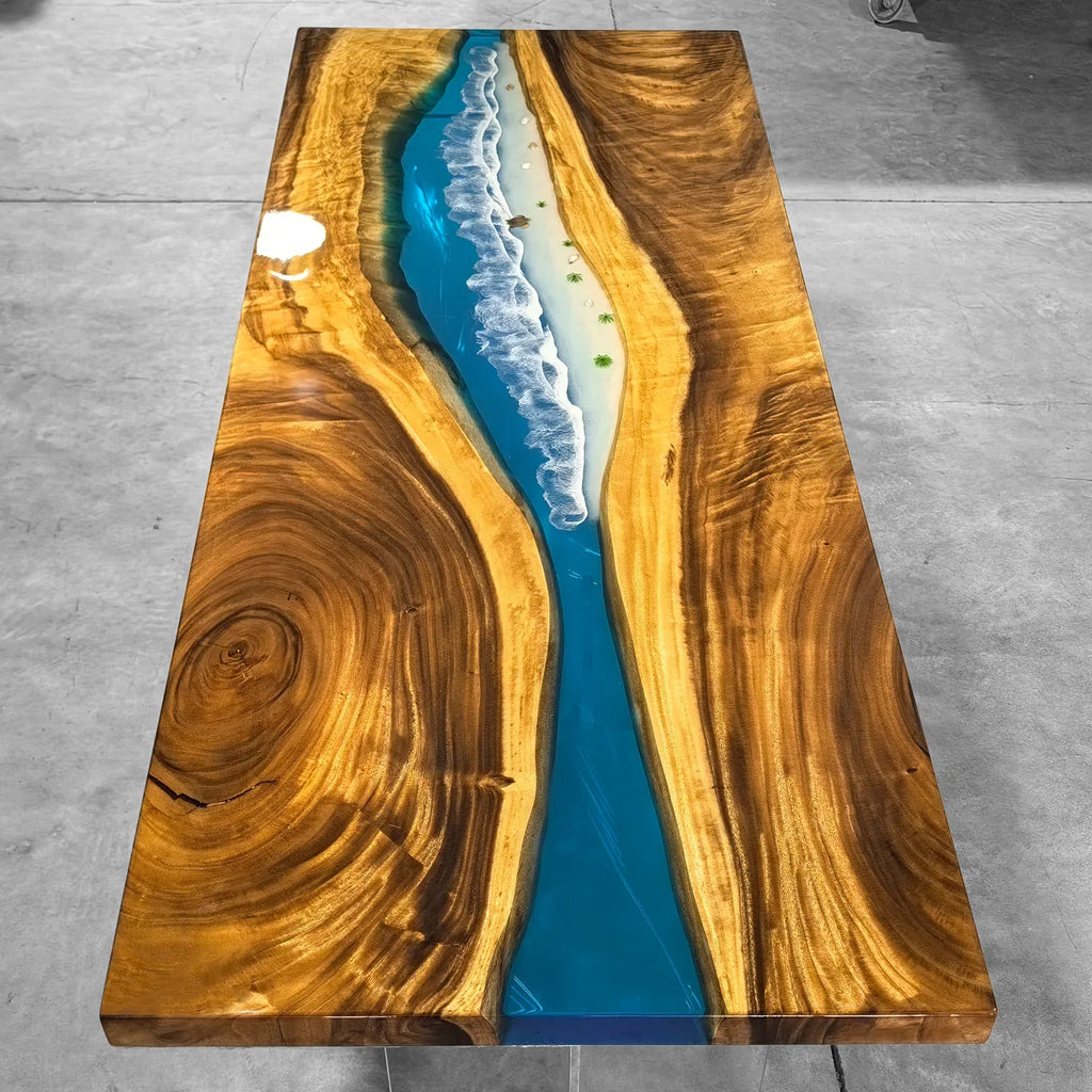 Custom made orgainic wood epoxy river table Ocean Themed Dining table 6-8 seats - MOOKA FURNITURE