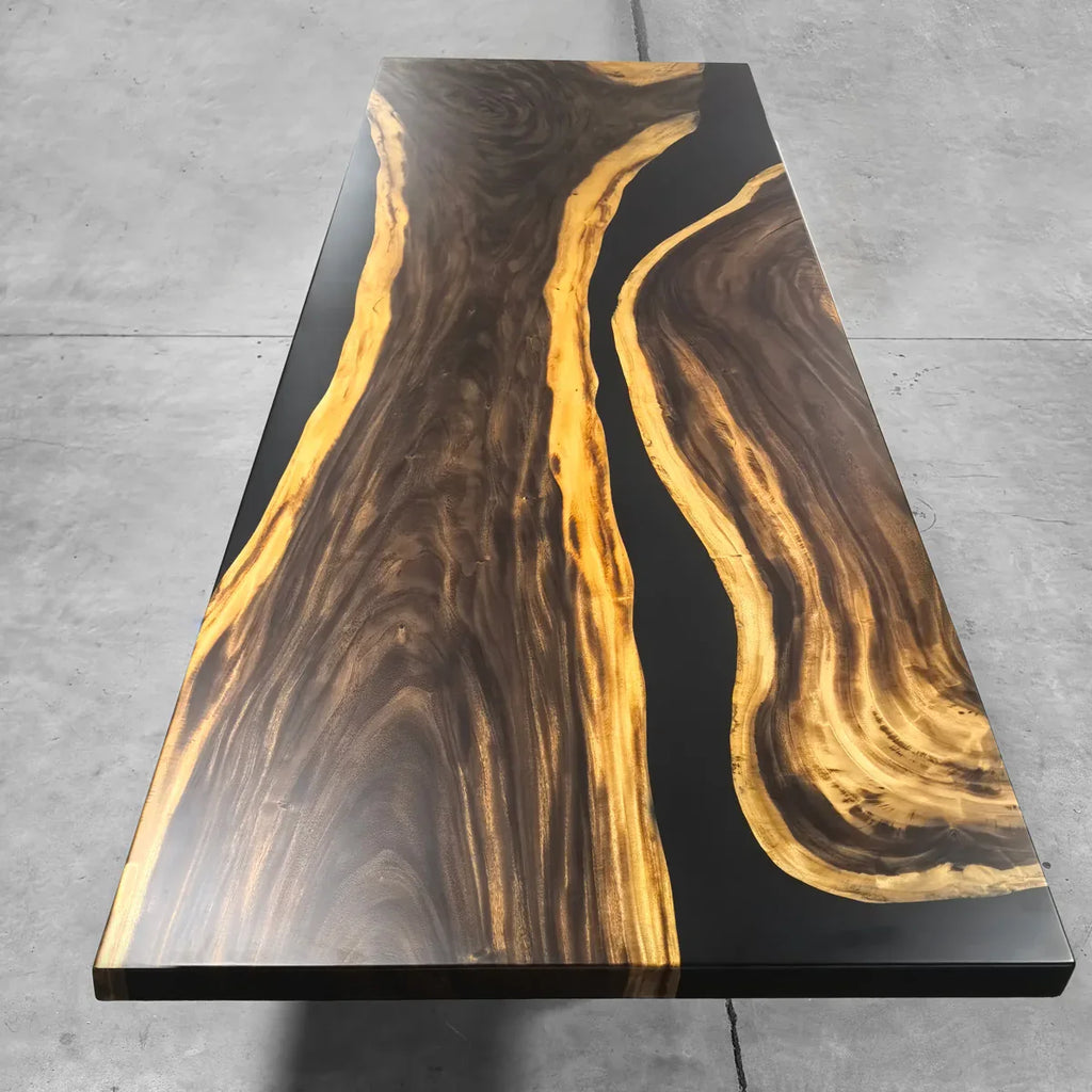 144 inch long large size for 14 person solid wood black epoxy river table 12 feet long communal dining table - MOOKA FURNITURE