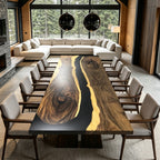 14ft large dining table organic natural wood black epoxy river table for 14-16